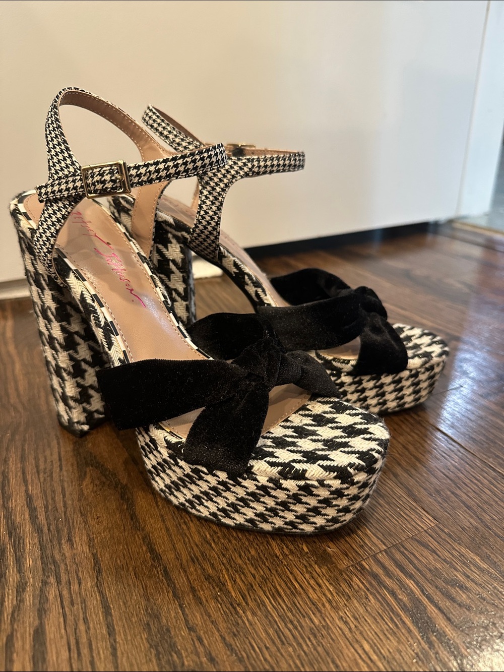 Betsey Johnson Black & White Houndstooth Platform Sandals